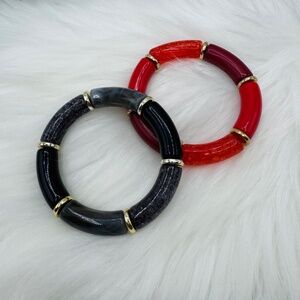Chic Colorblock Resin Bangle Bracelet 2 pieces